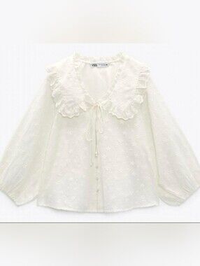Zara Peter Pan Collar Embroidered Blouse
